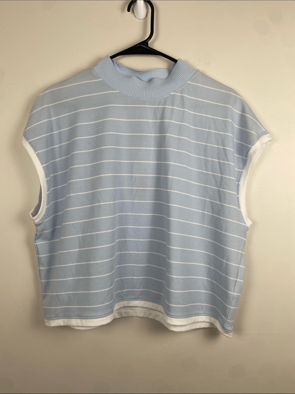 NWT Calia Rib Mock Neck Crop Tank Blue and White Stripe XXL